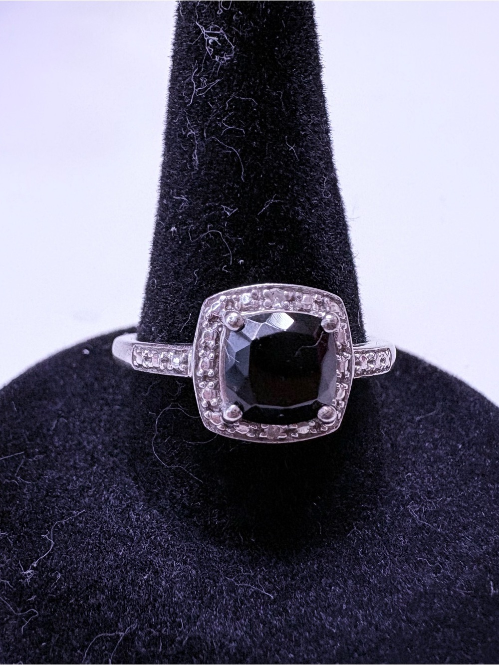Sterling Silver Black Gem Halo Ring